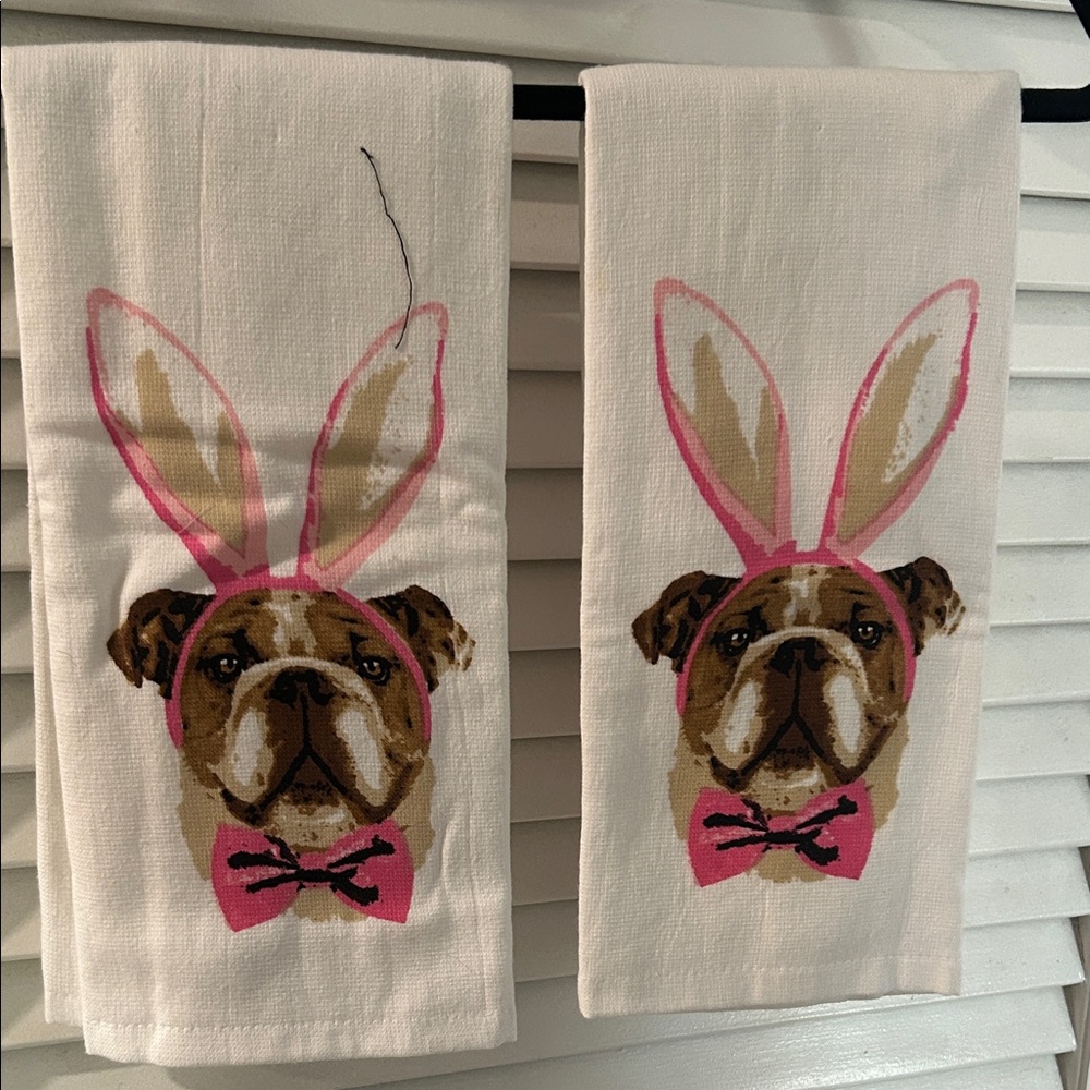 Dog Print Kitchen Towels with Bunny Ears